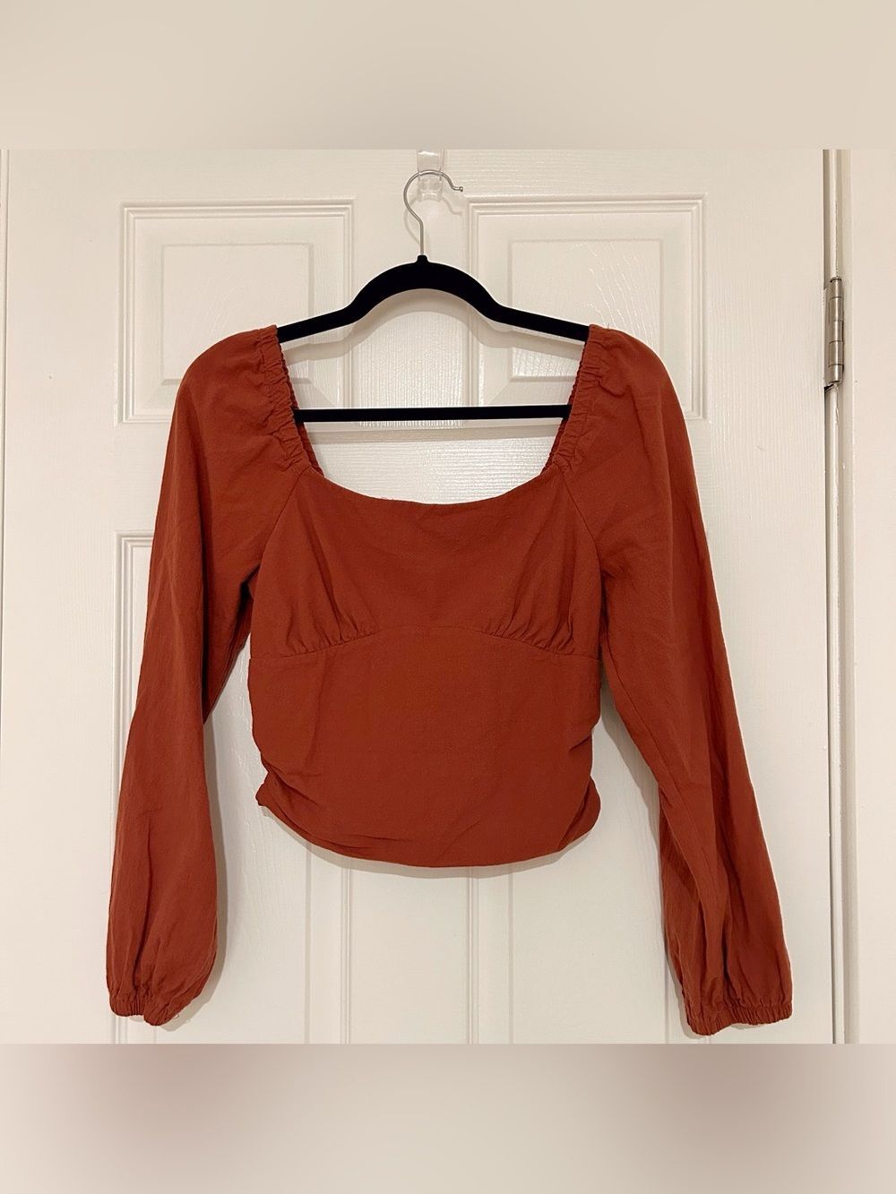 Kirious Long Puff Sleeved Crop Top in Rusty Orange - Large